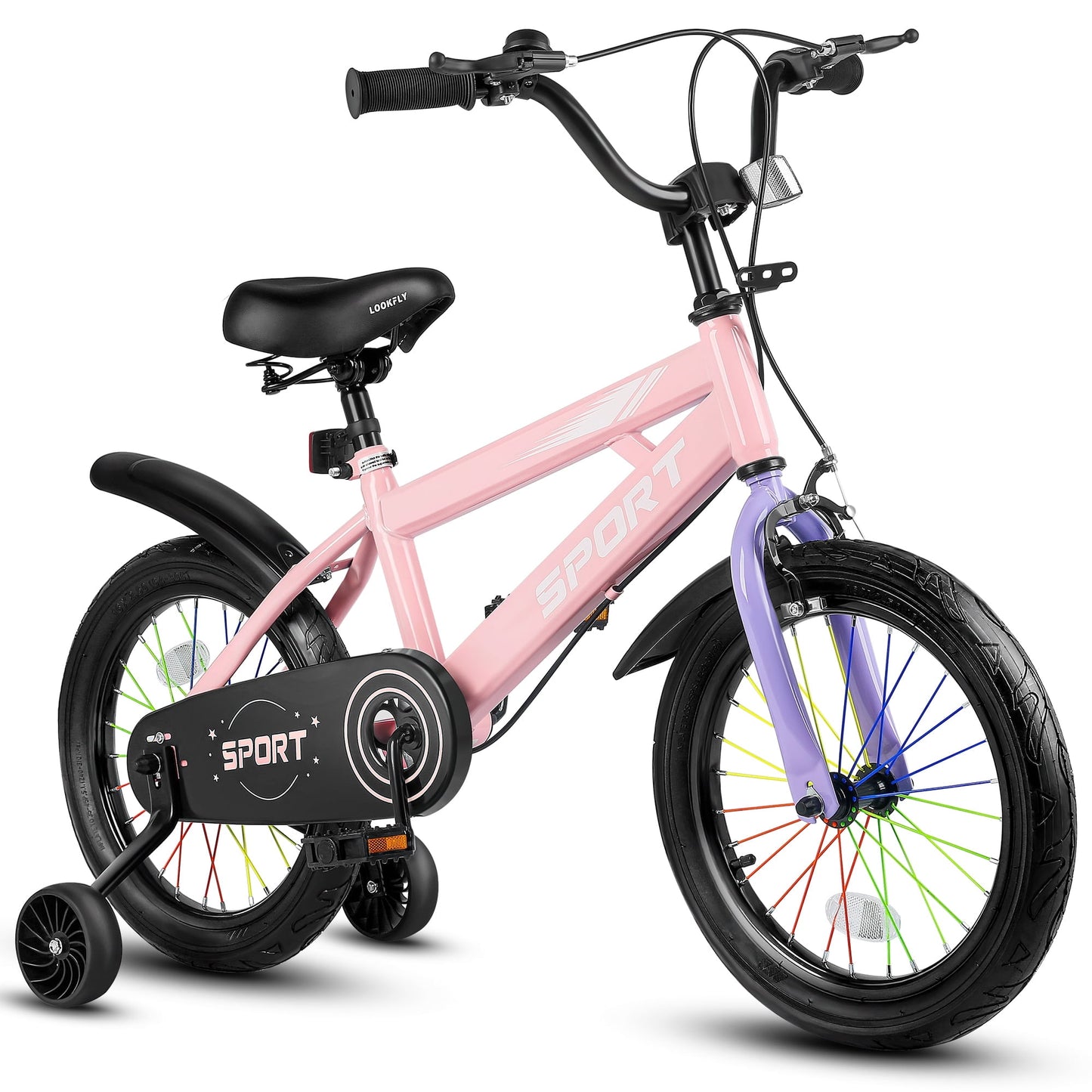 Lookfly 16" Kids Bike for Boys and Girls with Removable Training Wheels,Children's Cicycle,Pink