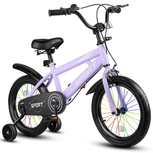 Lookfly 16" Kids Bike for Boys and Girls with Removable Training Wheels,Children's Cicycle,Purple