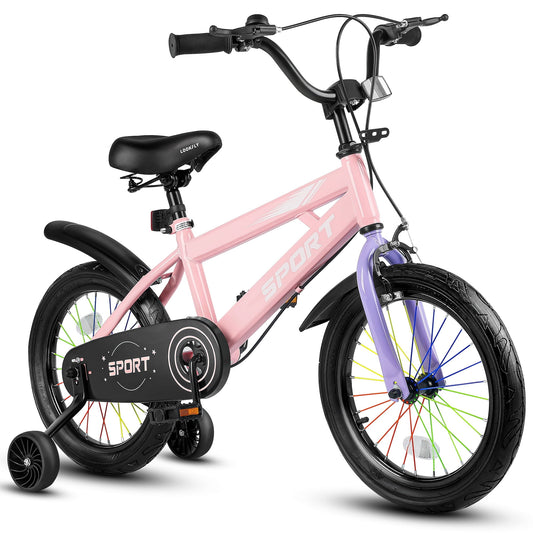 Lookfly 16" Kids Bike for Boys and Girls with Removable Training Wheels,Children's Cicycle,Pink