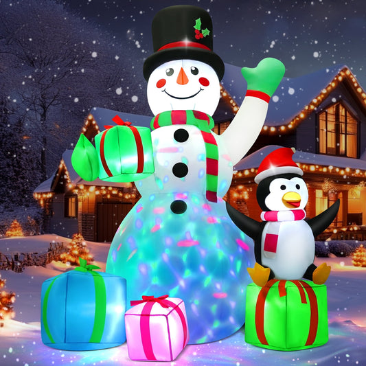 Lookfly 6FT Christmas Inflatables Snowman Blow Up Yard Decor with 360 Rotation Colorful Projector LED Light for Outdoor Christmas Party ,Garden and Lawn